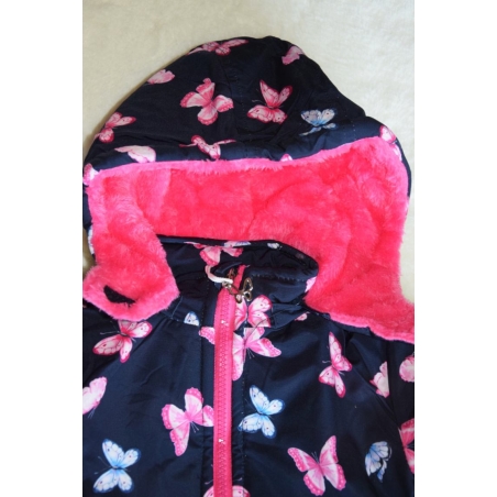 Dívčí zimní bunda s kožíškem a motýlky | Zateplená fleece