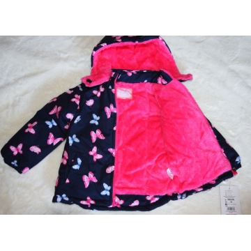 Dívčí zimní bunda s kožíškem a motýlky | Zateplená fleece