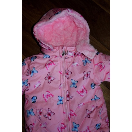 Dívčí zimní bunda s kožíškem a motýlky | Zateplená fleece