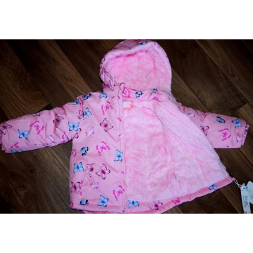 Dívčí zimní bunda s kožíškem a motýlky | Zateplená fleece