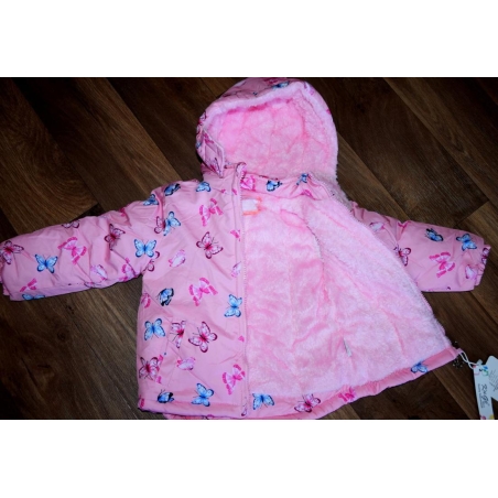 Dívčí zimní bunda s kožíškem a motýlky | Zateplená fleece
