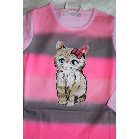 Duhové tričko dlouhý rukáv s kočičkou Kugo  HC0747 sv.růžová