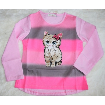 Duhové tričko dlouhý rukáv s kočičkou Kugo  HC0747 sv.růžová