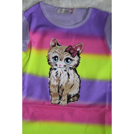 Duhové tričko dlouhý rukáv s kočičkou Kugo  HC0747 fialová