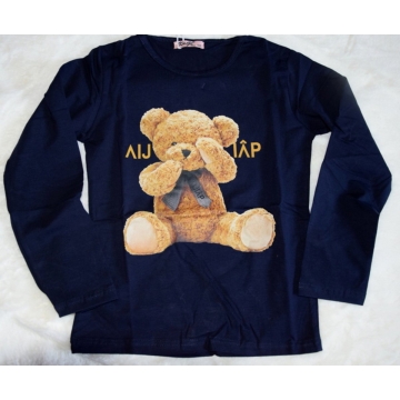 Dívčí tričko dlouhý rukáv Kugo - medvídek DC0005 tm.modrá
