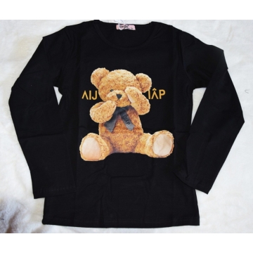 Dívčí tričko dlouhý rukáv Kugo - medvídek DC0005 černá