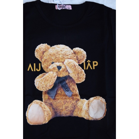 Dívčí tričko dlouhý rukáv Kugo - medvídek DC0005 černá