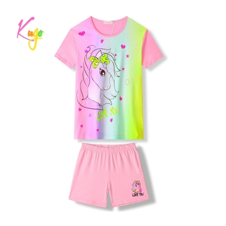 Dívčí letní pyžamo s jednorožcem - krátký rukáv + kraťasy