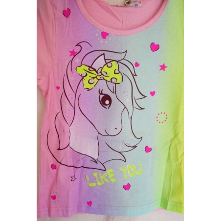 Dívčí letní pyžamo s jednorožcem - krátký rukáv + kraťasy