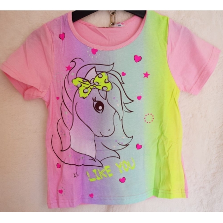 Dívčí letní pyžamo s jednorožcem - krátký rukáv + kraťasy