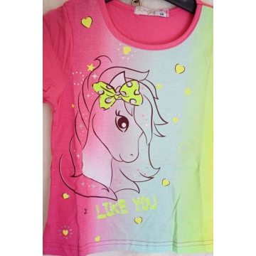 Dívčí letní pyžamo s jednorožcem - krátký rukáv + kraťasy