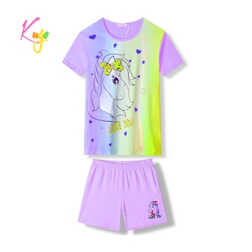 Dívčí letní pyžamo s jednorožcem - krátký rukáv + kraťasy