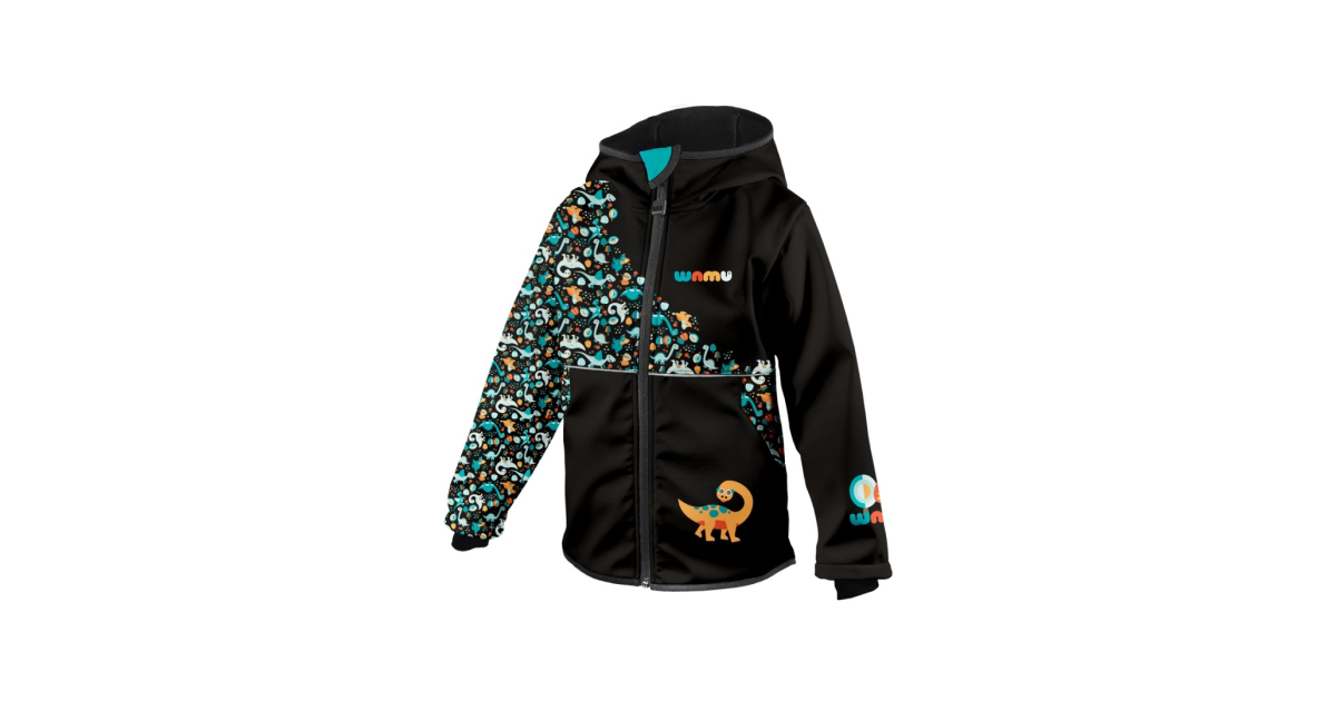 Softshellová bunda dětská, DINOSAUŘI, černo-hnědá WAMU