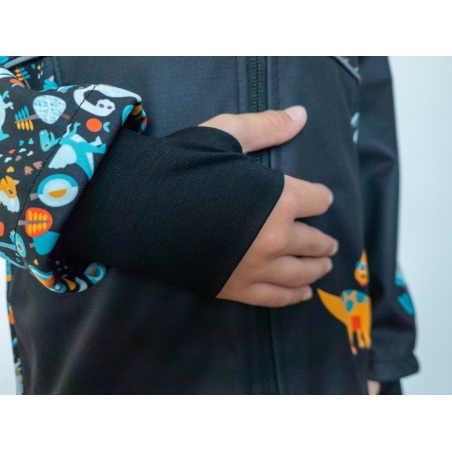 Softshellová bunda dětská, DINOSAUŘI, černo-hnědá WAMU