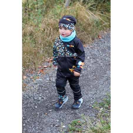 Softshellová bunda dětská, DINOSAUŘI, černo-hnědá WAMU