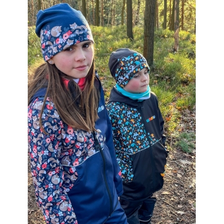 Softshellová bunda dětská, LIŠKY, tm. modrá WAMU