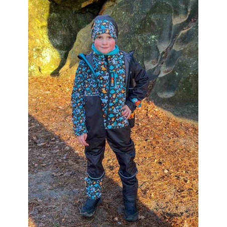 Softshellové kalhoty dětské WAMU , DINOSAUŘI, černo-hnědá