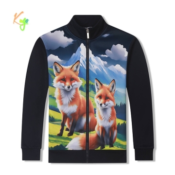Teplá chlapecká mikina Kugo PT2512 liška tm. modrá