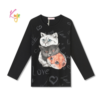 Dívčí tričko Kugo dlouhý rukáv s kočkami FT1216 černá