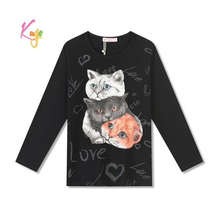 Dívčí tričko Kugo dlouhý rukáv s kočkami FT1216 černá