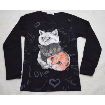 Dívčí tričko Kugo dlouhý rukáv s kočkami FT1216 černá