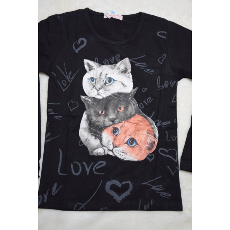 Dívčí tričko Kugo dlouhý rukáv s kočkami FT1216 černá