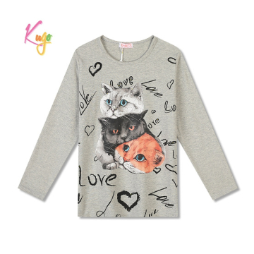 Dívčí tričko Kugo dlouhý rukáv s kočkami FT1216 šedá