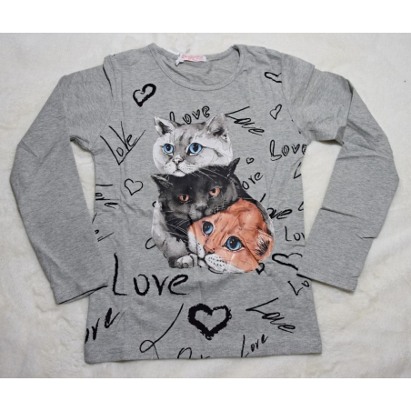 Dívčí tričko Kugo dlouhý rukáv s kočkami FT1216 šedá