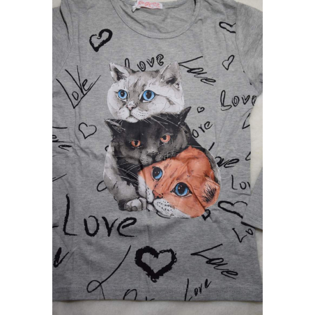 Dívčí tričko Kugo dlouhý rukáv s kočkami FT1216 šedá