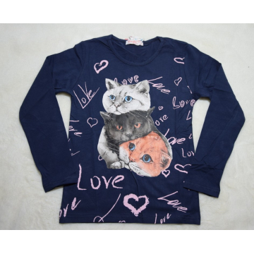 Dívčí tričko Kugo dlouhý rukáv s kočkami FT1216 tm.modrá
