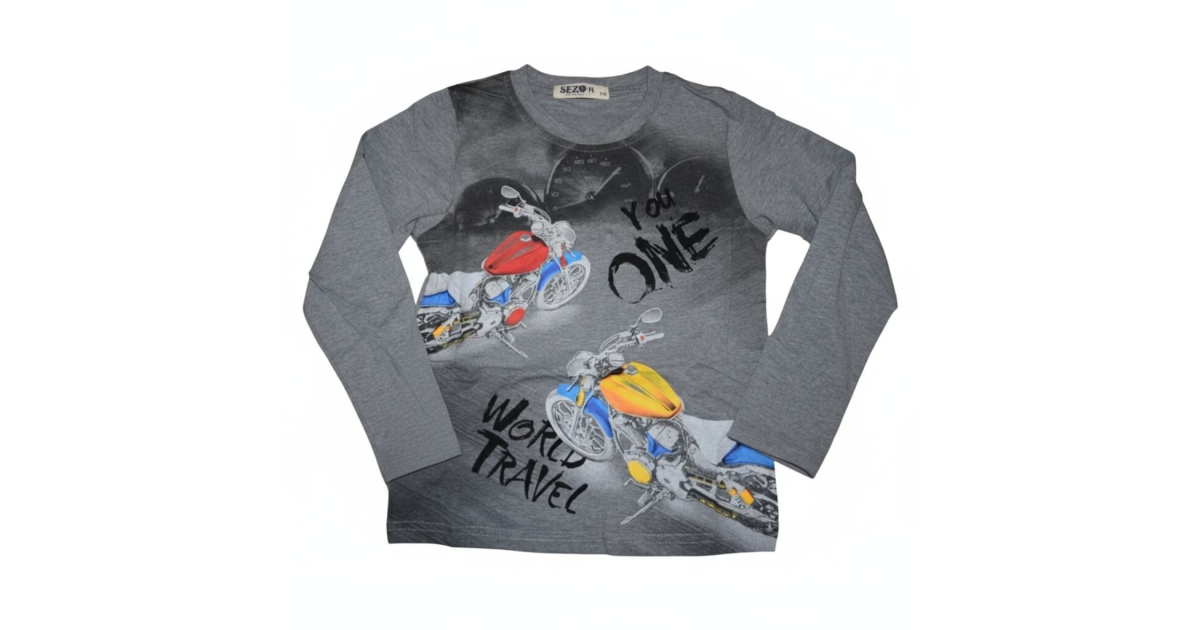 Chlapecké tričko dlouhý rukáv motorka  šedá