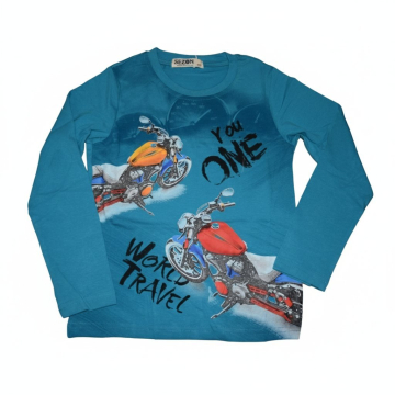 Chlapecké tričko dlouhý rukáv motorka tyrkysová