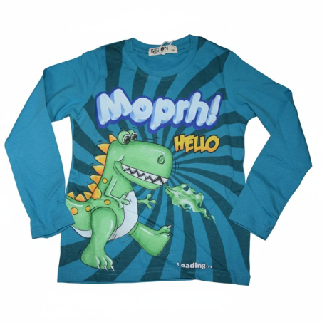 Chlapecké tričko dlouhý rukáv dinosaurus - tyrkysová