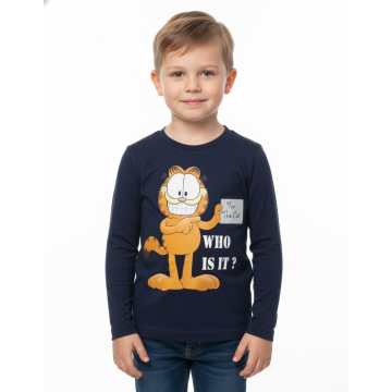 Chlapecké tričko dlouhý rukáv kocour Garfield - tm.modrá