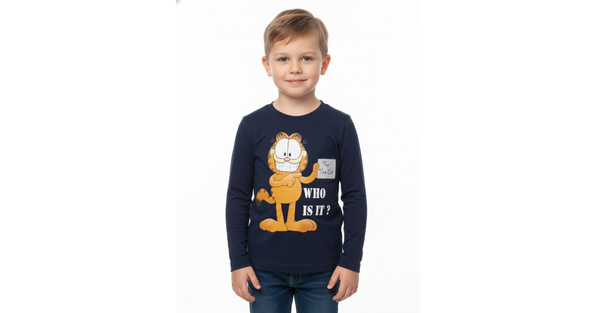 Chlapecké tričko dlouhý rukáv kocour Garfield - tm.modrá