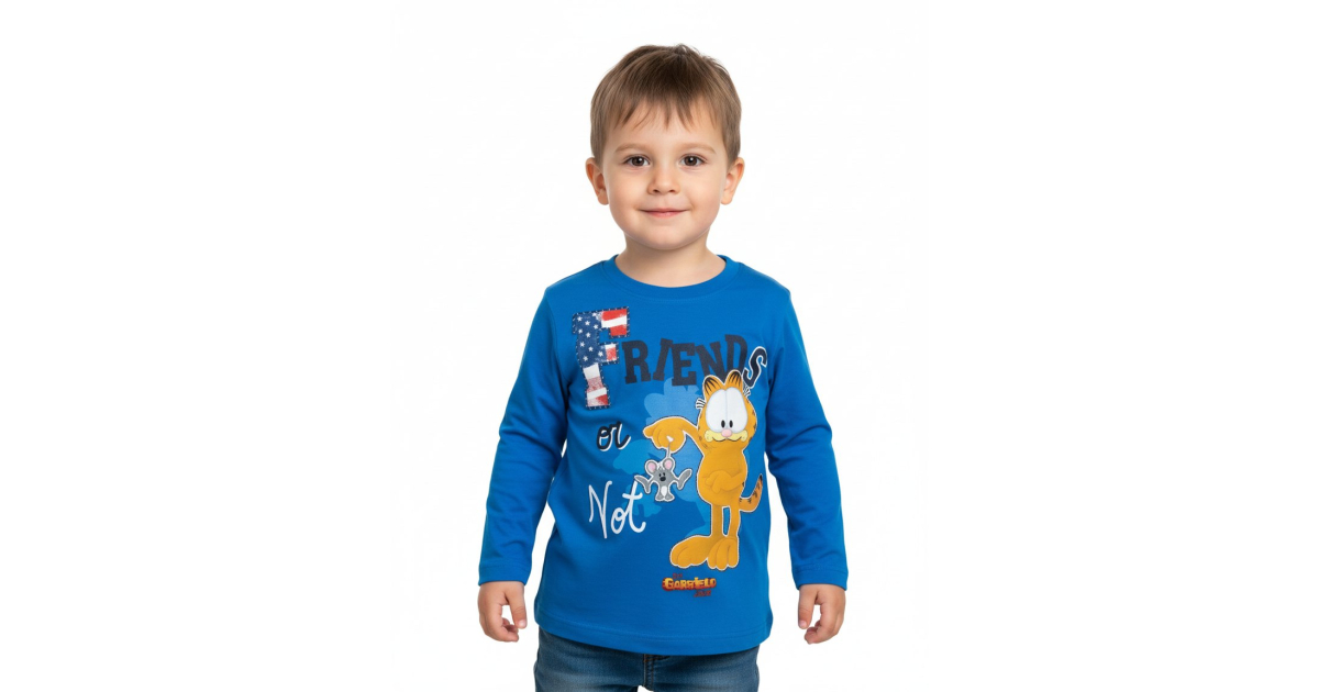 Chlapecké tričko dlouhý rukáv kocour Garfield -modrá