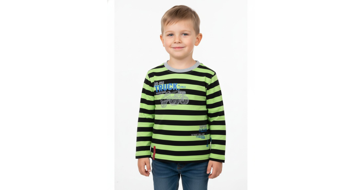 Chlapecké tričko dlouhý rukáv Kugo proužek AUTO zelená