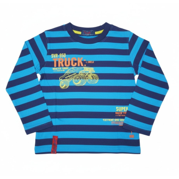 Chlapecké tričko dlouhý rukáv Kugo proužek AUTO tyrkysová