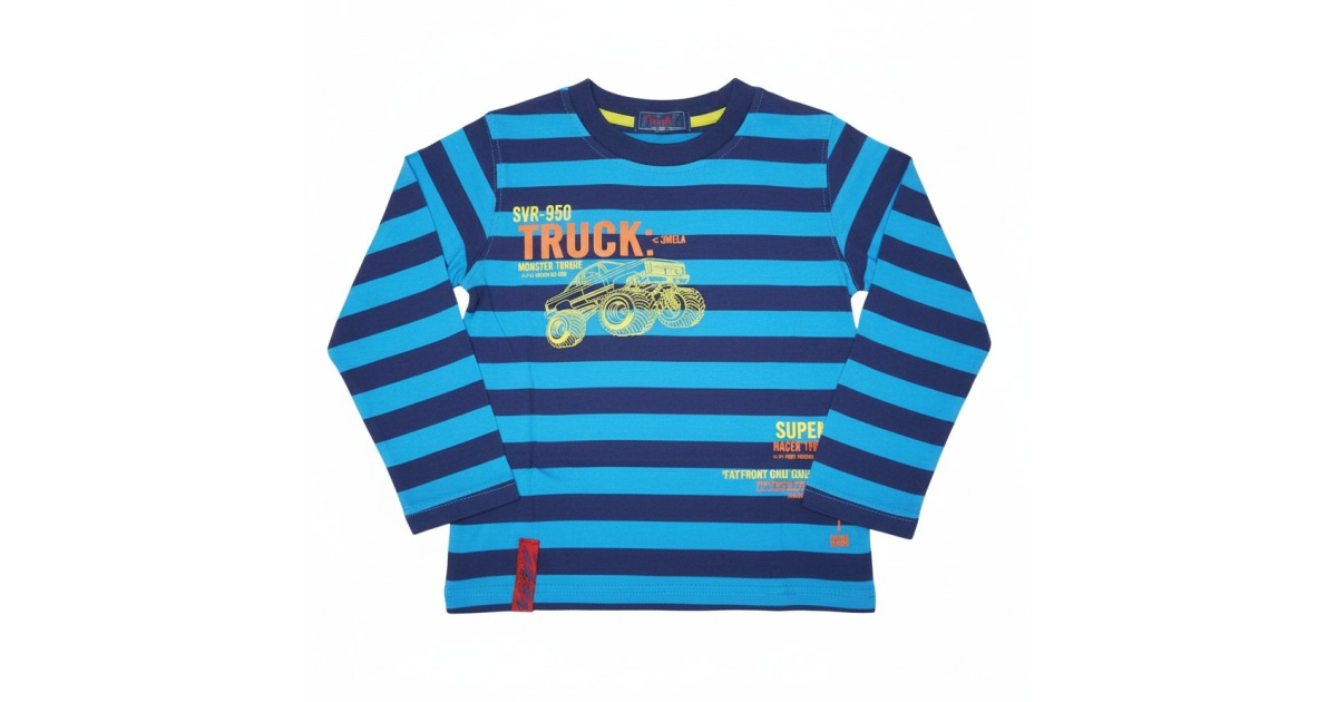 Chlapecké tričko dlouhý rukáv Kugo proužek AUTO tyrkysová