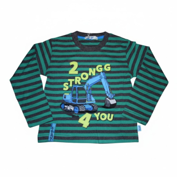 Chlapecké triko dlouhý rukáv Kugo proužek - bagr