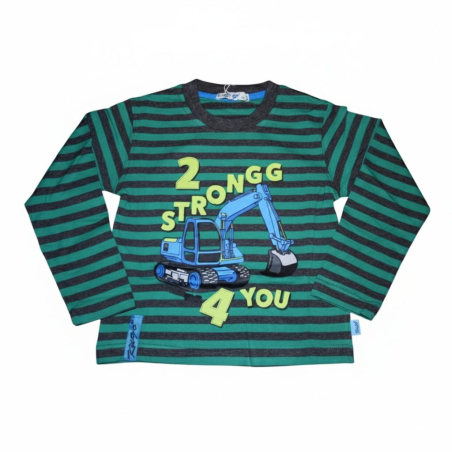 Chlapecké triko dlouhý rukáv Kugo proužek - bagr