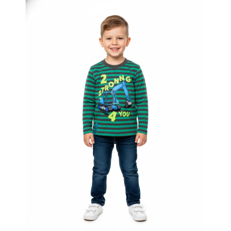 Chlapecké triko dlouhý rukáv Kugo proužek - bagr