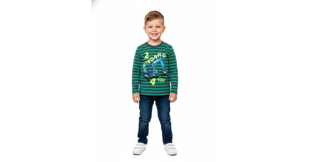 Chlapecké triko dlouhý rukáv Kugo proužek - bagr