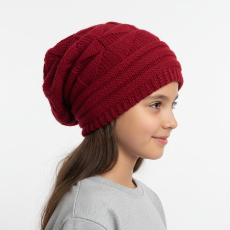 Dívčí pletená zimní čepice homeless - vínová