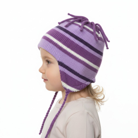Pletená zimní čepice PLETEX proužek vel.44-48 fialová