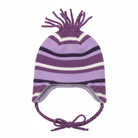 Pletená zimní čepice PLETEX proužek vel.44-48 fialová