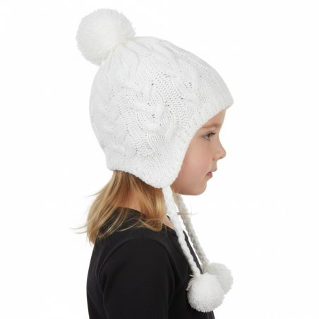 Dívčí zimní pletená čepice Wolf s bambulemi -  bílá