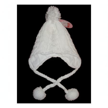Dívčí zimní pletená čepice Wolf s bambulemi -  bílá
