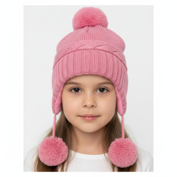 Dívčí pletená čepice s bambulemi Wolf