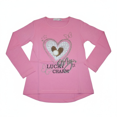 Dívčí tričko srdíčko Kugo dlouhý rukáv  růžová